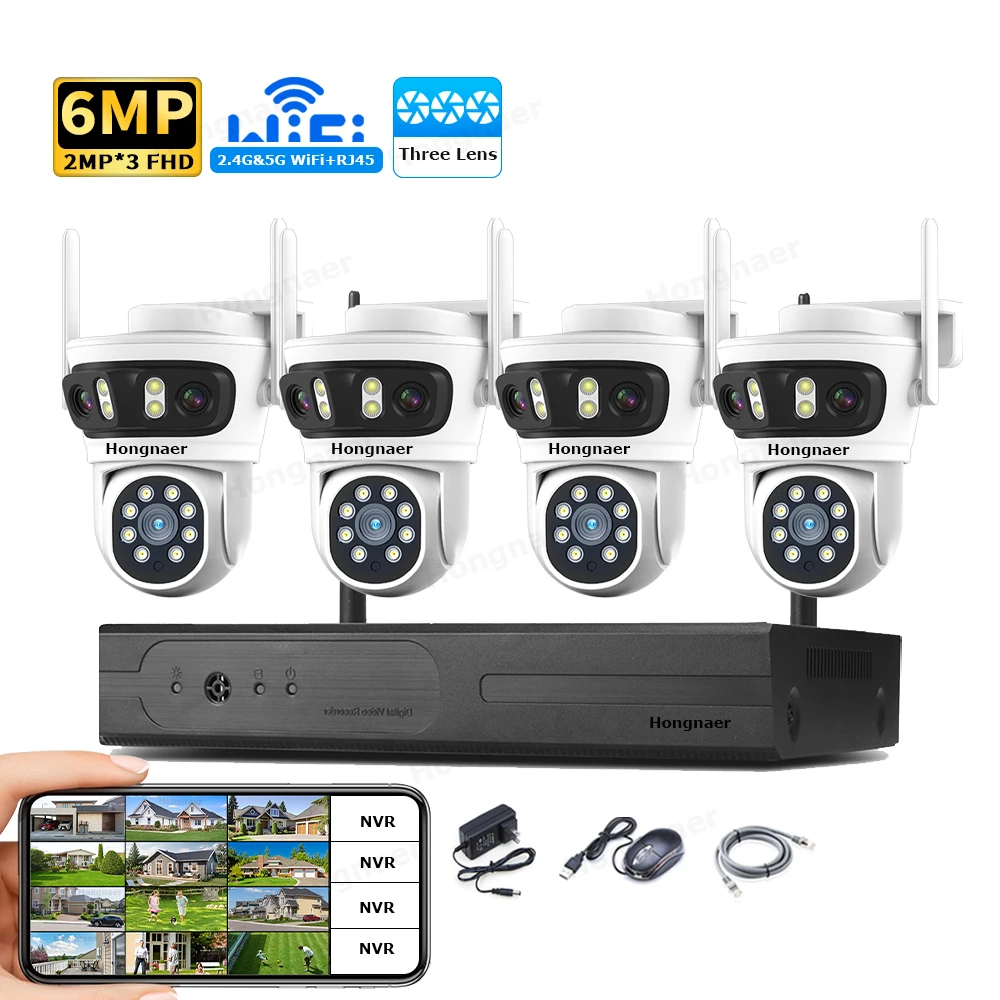 Home Security With Cameras - 2026 Hongnaer 6MP 4CH 3 Lens
