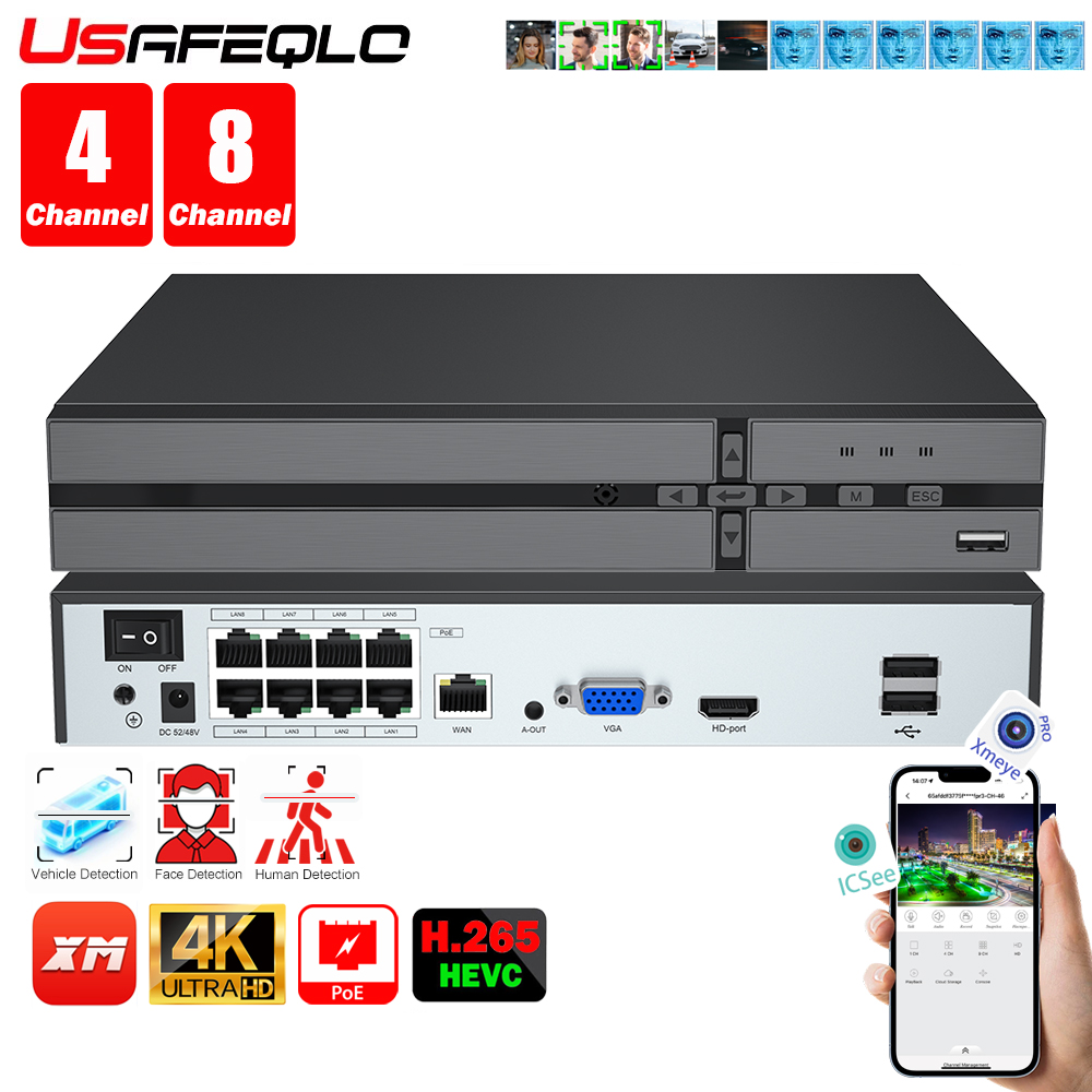 Home Security With Cameras - Face detection H.265 8ch*4K 4ch/8ch PoE