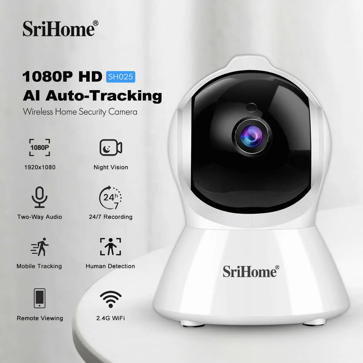 Home Security No Subscription - Srihome SH025 WiFi Camera Smart Home