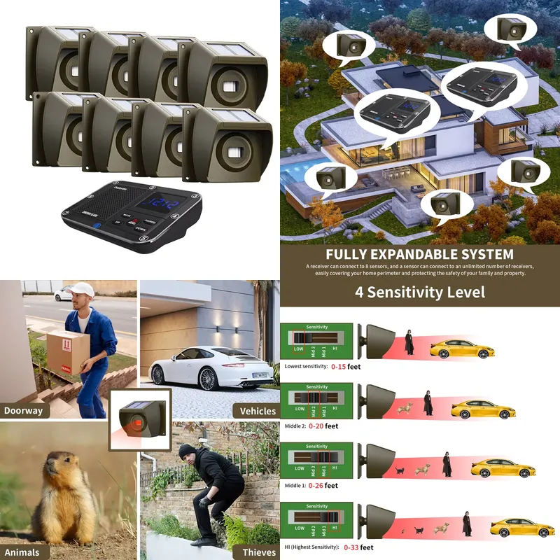 Home Security Alarm System - Outdoor Solar - Powered Wireless Driveway