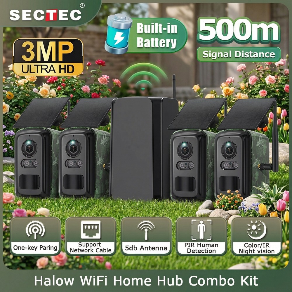 Home Security No Monthly Fee - SECTEC HomeBase 4 Camouflage Solar Security